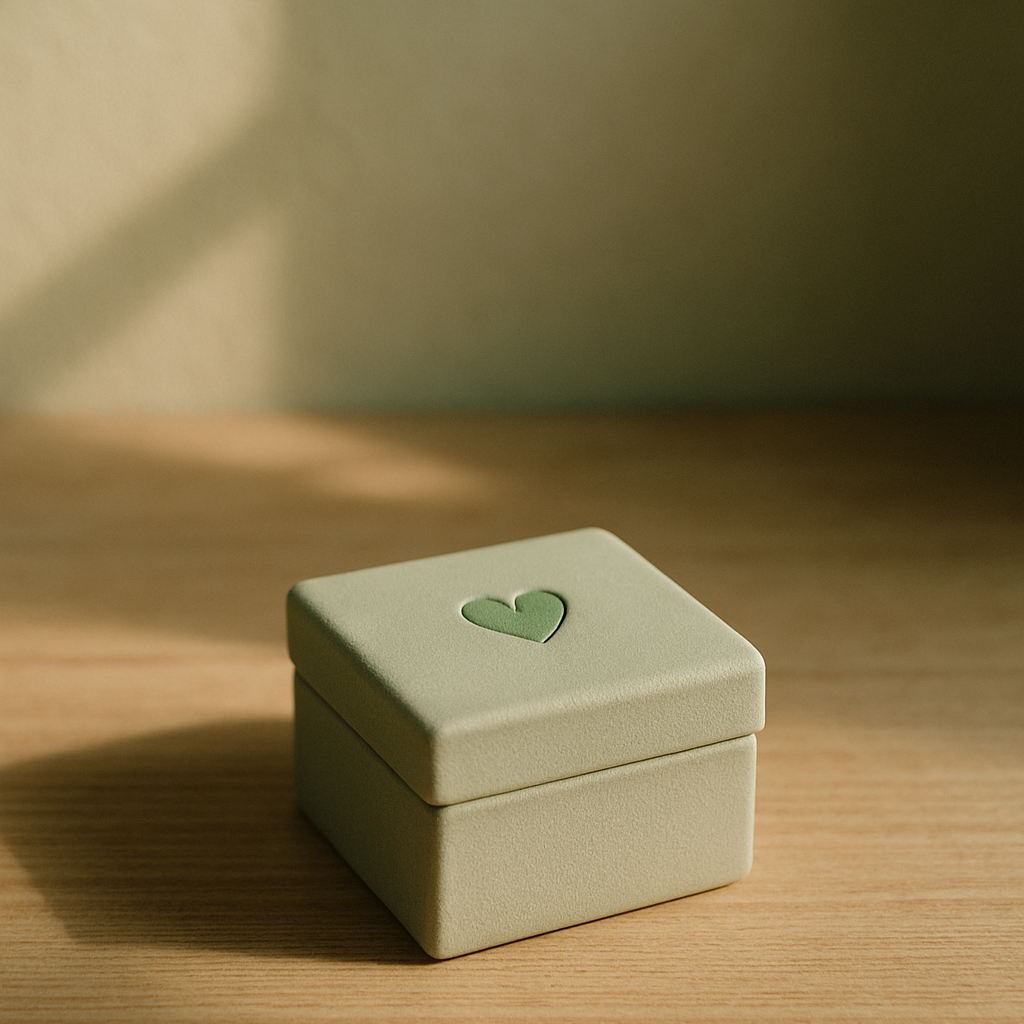 Geschlossene grüne Box mit Herzsymbol – bei Calilu bleiben Gesundheitsdaten sicher und geschützt