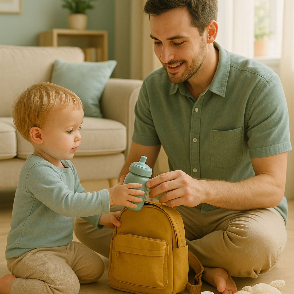 Gesundheitsvorsorge mit Herz: Vater kümmert sich liebevoll um sein Kind – Calilu begleitet Eltern in solchen Momenten
